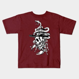 Artistic Skull Drawing w/Hat and Snake Motif Kids T-Shirt